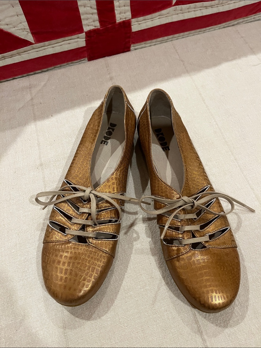 Women's Metallic Coppery Bronze Lace-Front Flats